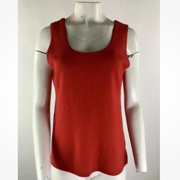 NWT Neiman Marcus Sz 1X 100% Cashmere Knit Tank Top Red Pullover Style - Picture 1 of 7